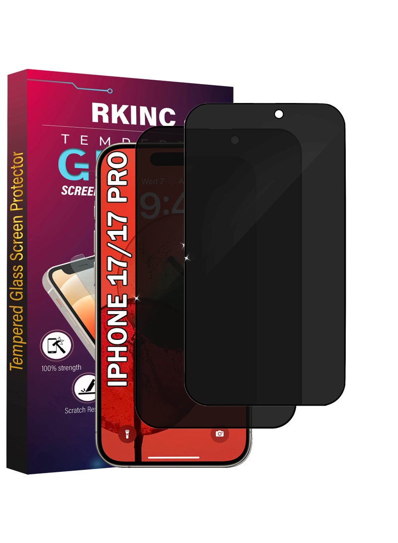 RKINC Screen Protector [2-Pack] for iPhone 17, 17 Pro, Privacy Tempered Glass Film Screen Protector, [Anti Spy][Anti-Scratch][Bubble-Free] - Image 1